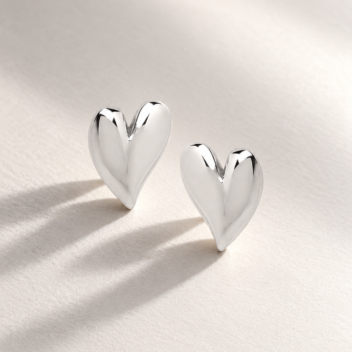 Mini Heart Stud Earrings in Silver