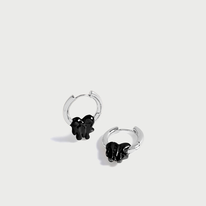 Loff Heart Mini Hoop Earrings in Silver and Black