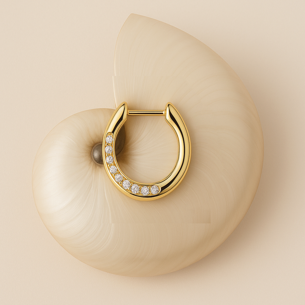 14ct Yellow Gold Midi Curved Diamond Hoops