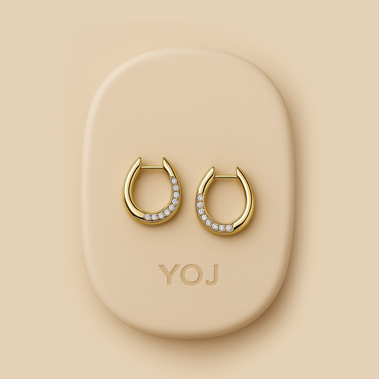 14ct Yellow Gold Midi Curved Diamond Hoops