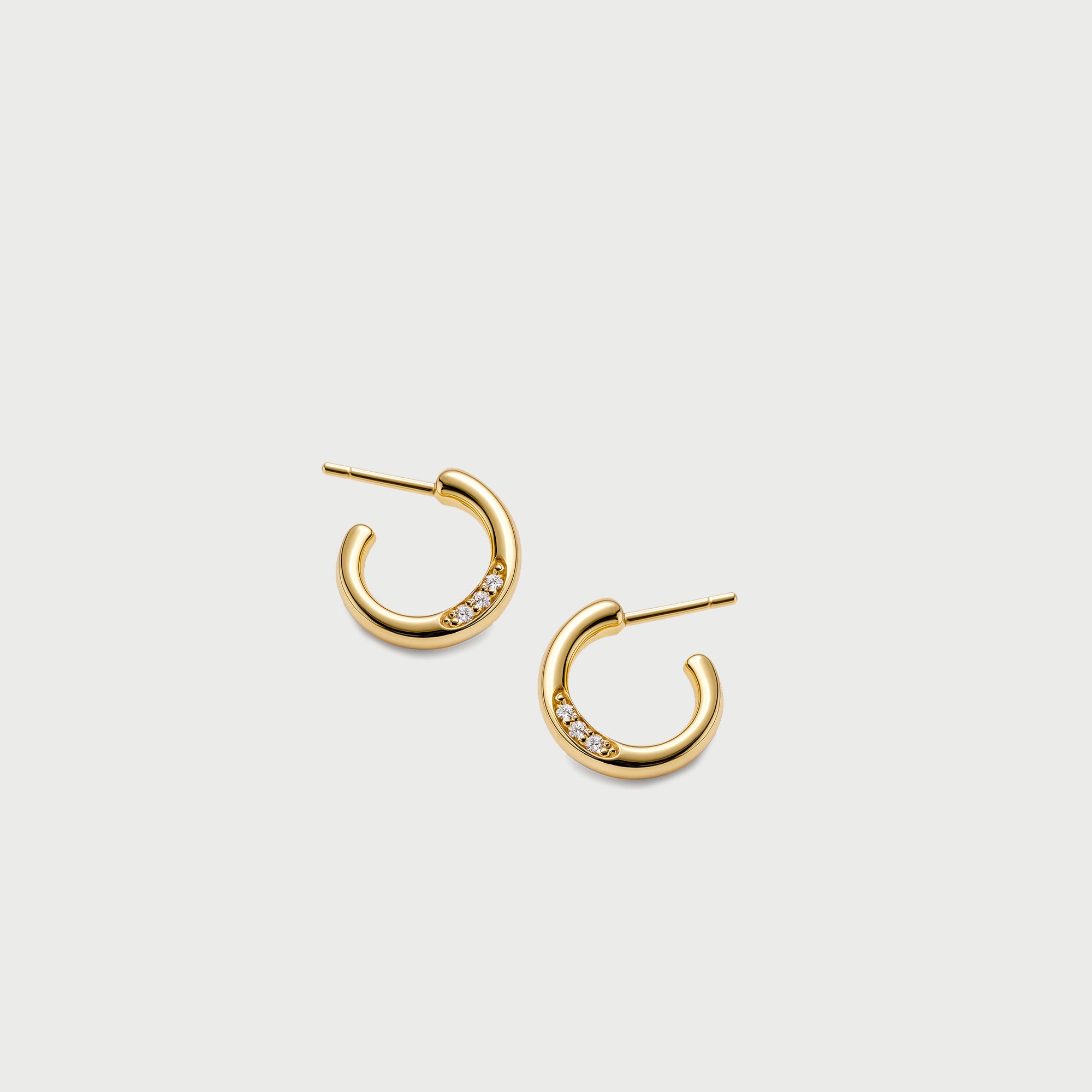14ct Yellow Gold Mini Curved Diamond Hoops