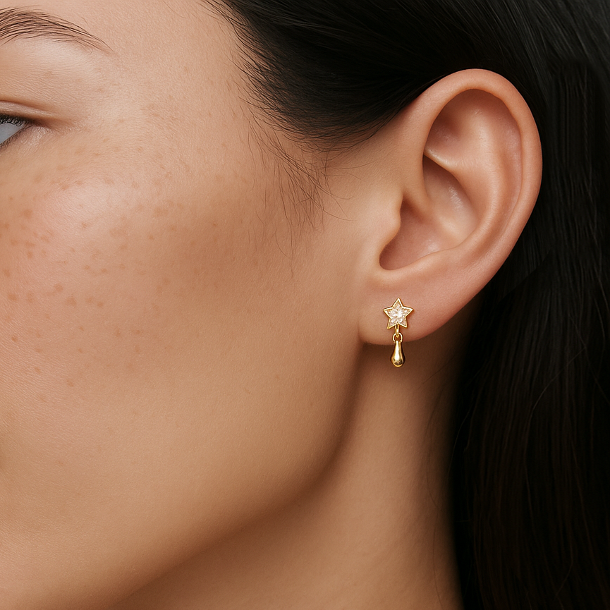 14ct Yellow Gold Mini Star Diamond Single Stud