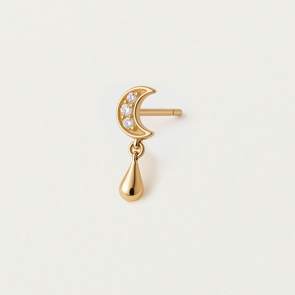 14ct Yellow Gold Mini Moon Diamond Single Stud