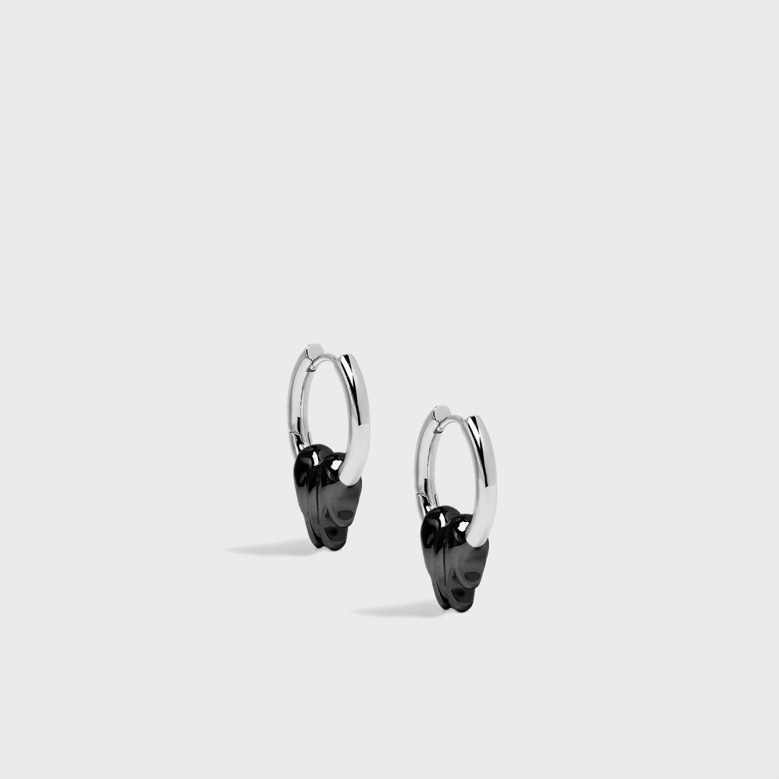 Loff Heart Mini Hoop Earrings in Silver and Black