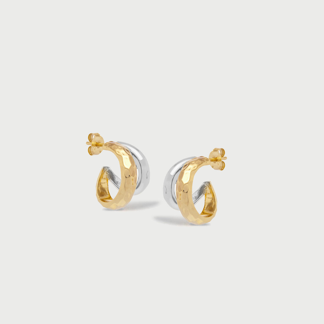 Double Claw Hammered Hoop Earrings in Two Tone