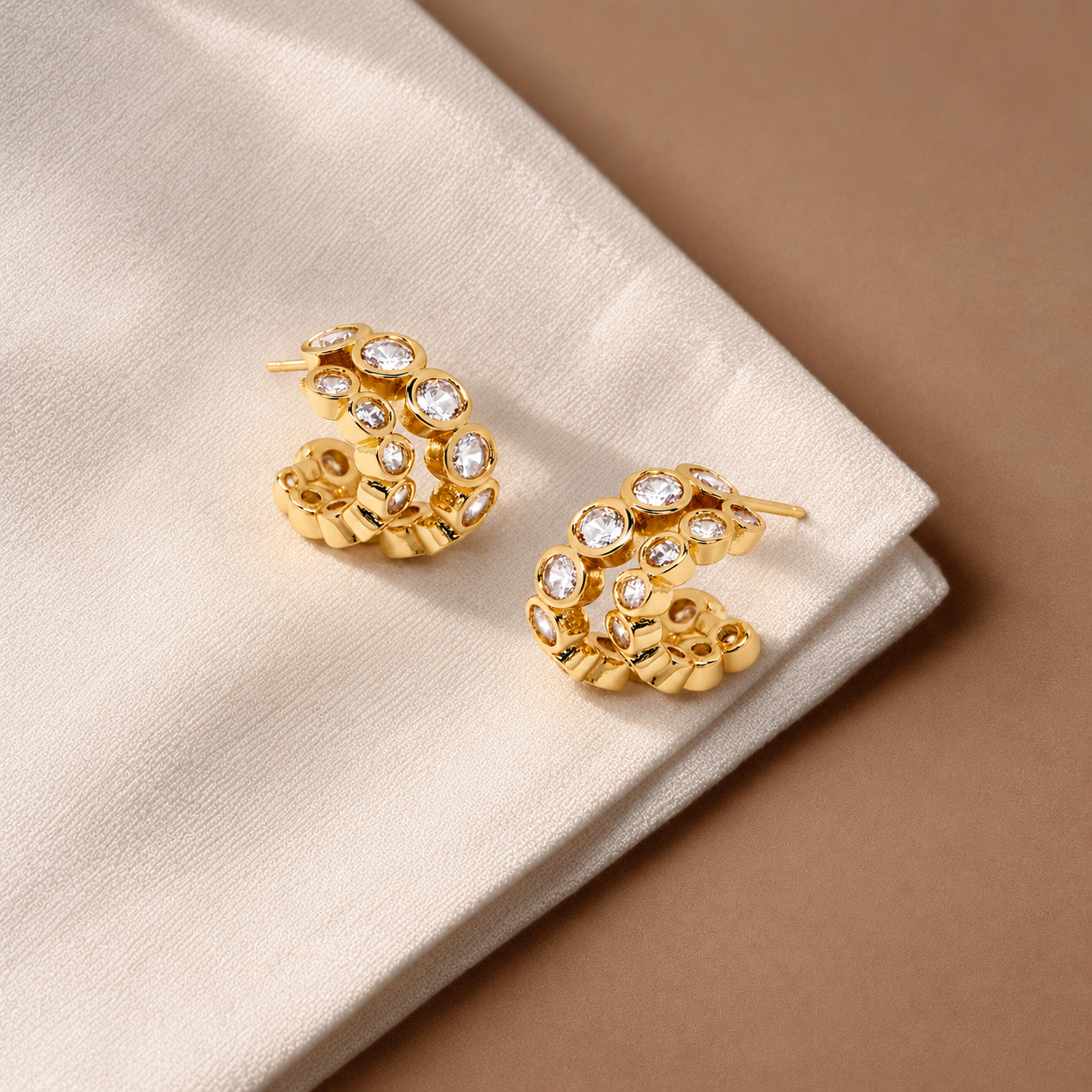 Averto Mini Crystal Double Hoop Earrings in Gold