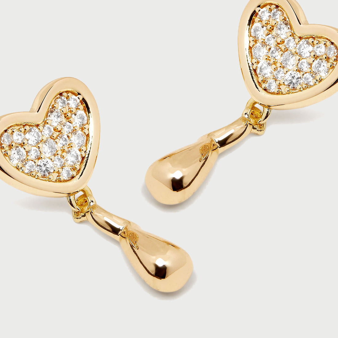 Heart Midi Crystal Face On Stud Earrings in Gold