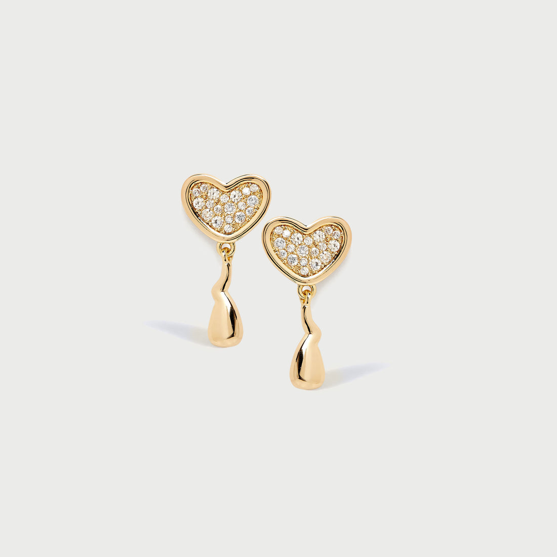 Heart Midi Crystal Face On Stud Earrings in Gold