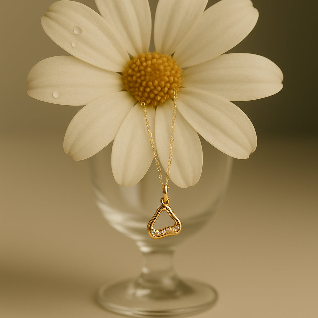 14ct Yellow Gold Wave Diamond Necklace