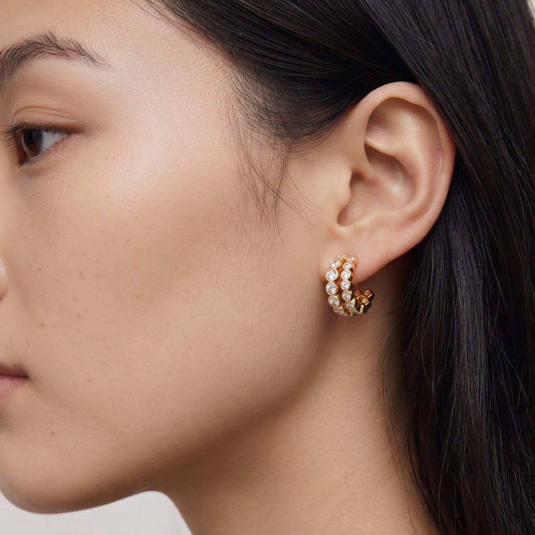 Averto Mini Crystal Double Hoop Earrings in Gold