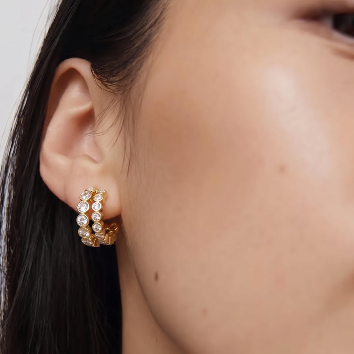 Averto Mini Crystal Double Hoop Earrings in Gold