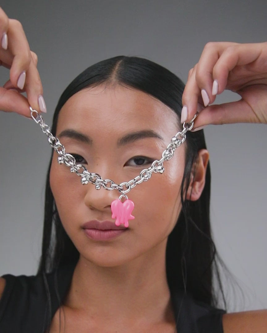 Heart Drop Bracelet in Silver and Pink