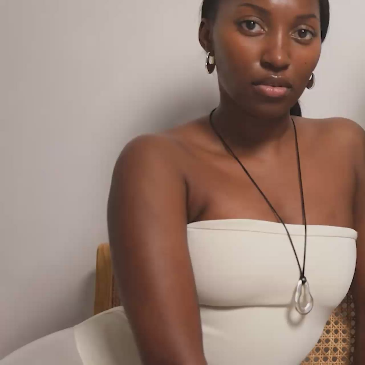 Charlotte x YOJ Nova Wave Necklace in Silver & Black Cord