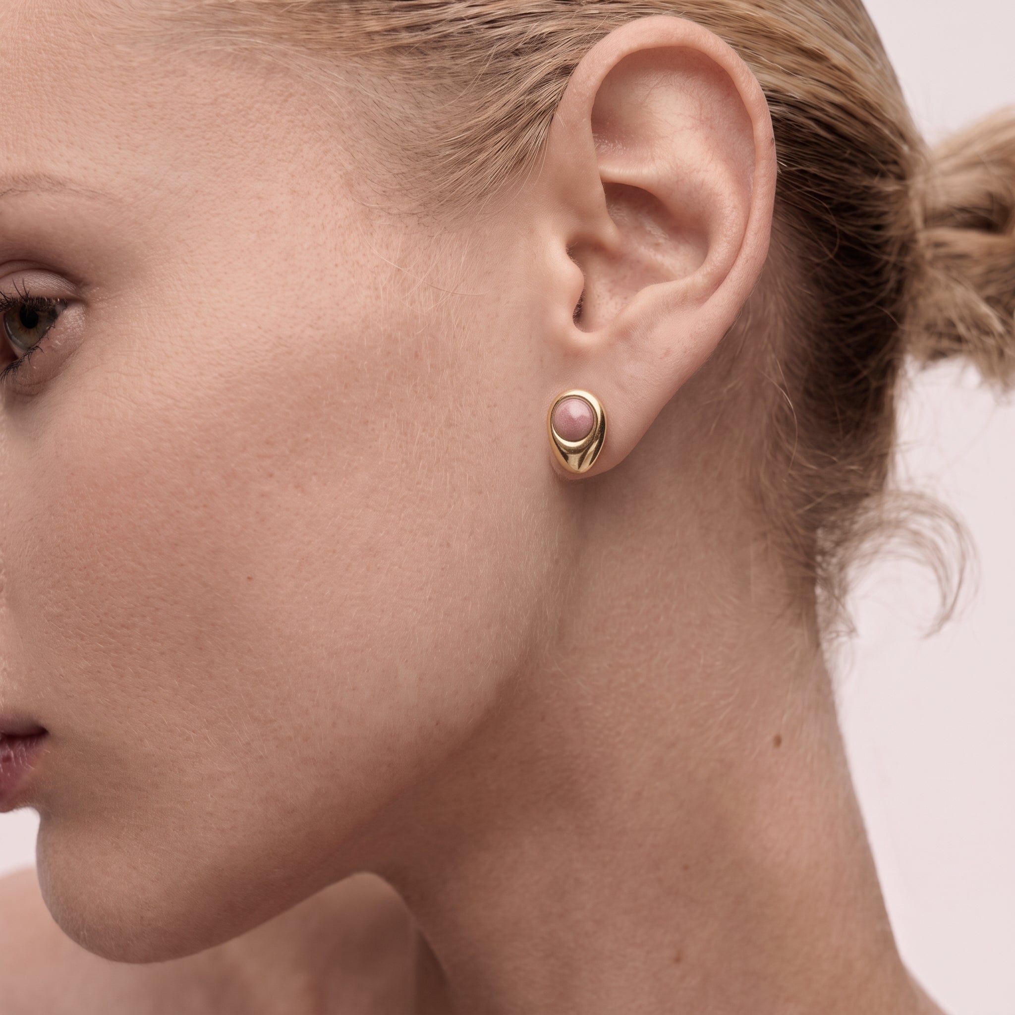 Petra Mini Studs In Gold & Rose Quartz